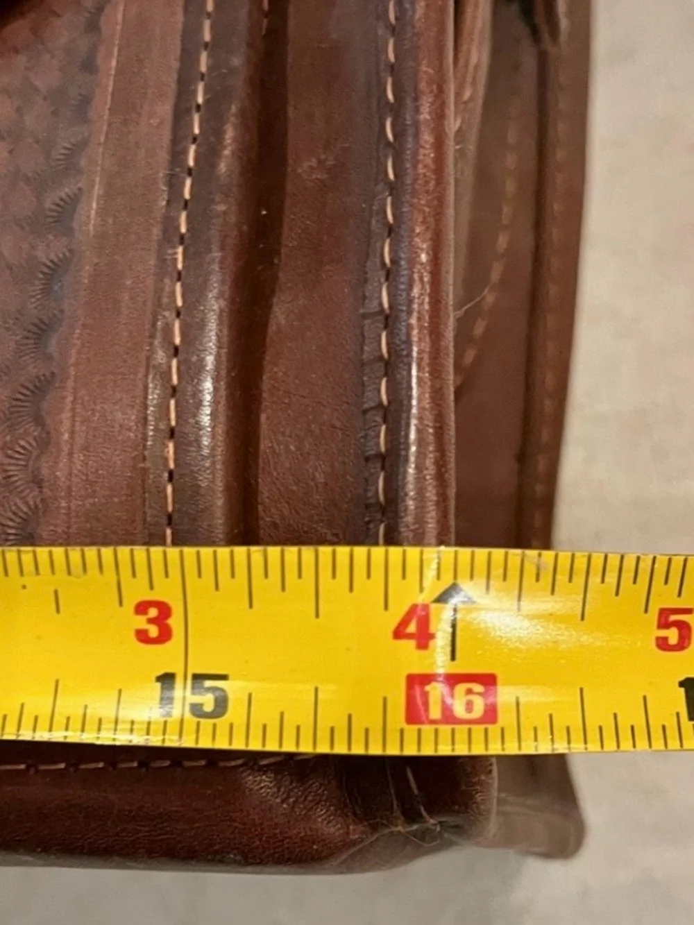 Hand-Tooled Brown Leather Briefcase Tote